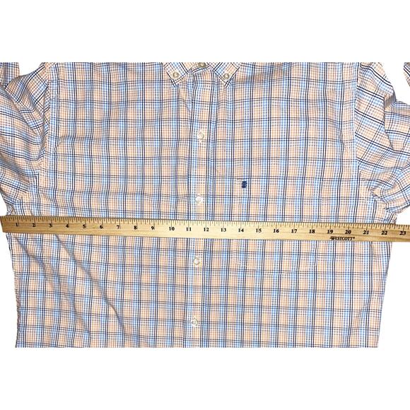IZOD Premium Essentials Long Sleeve Button Down Orange & Blue Plaid Shirt M - Picture 3 of 6